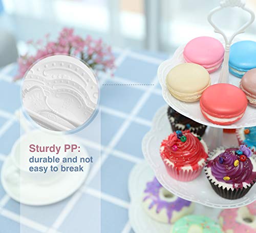Nuovoware Soporte de 3 Niveles para Postal, Soporte Redondo de Plastico para Frutas Postres y Caramelo, Soporte de Árbol para La Fiesta de Boda y Cumpleaño - Blanco Blanco