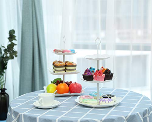 Nuovoware Soporte de 3 Niveles para Postal, Soporte Redondo de Plastico para Frutas Postres y Caramelo, Soporte de Árbol para La Fiesta de Boda y Cumpleaño - Blanco Blanco