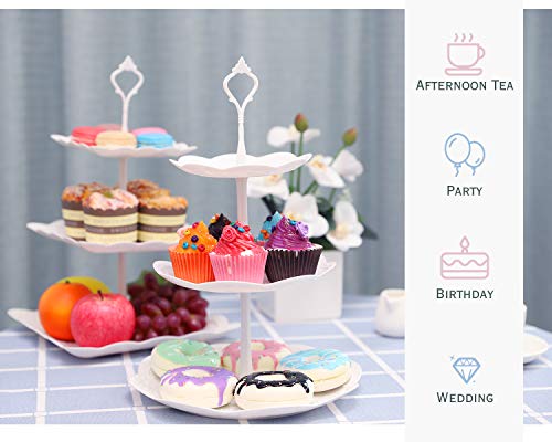 Nuovoware Soporte de 3 Niveles para Postal, Soporte Redondo de Plastico para Frutas Postres y Caramelo, Soporte de Árbol para La Fiesta de Boda y Cumpleaño - Blanco Blanco