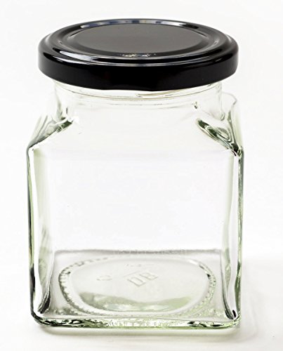 Nutley's - 200 ml tarros de Mermelada/tarros, Cuadrados, para la Salsa Picante, con Cubierta de Color Negro (12 Piezas)