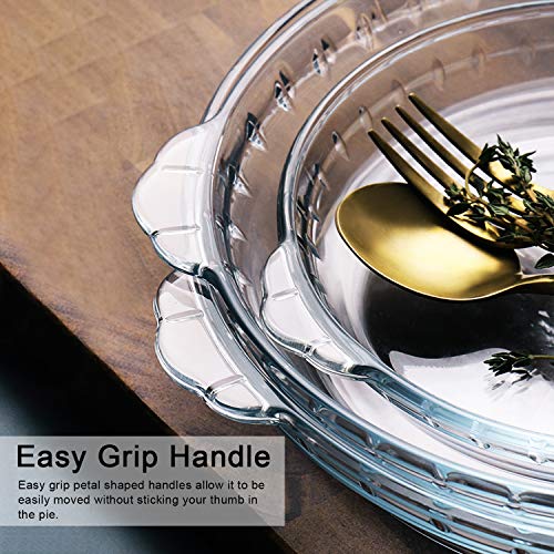 NUTRIUPS Conceptos básicos del Horno Plato de Vidrio para Tartas Profundas, Utensilios para Hornear de Vidrio Transparente, Fuente para Hornear con Mango, Pasteles, panes, Redondo (25cm-10'')