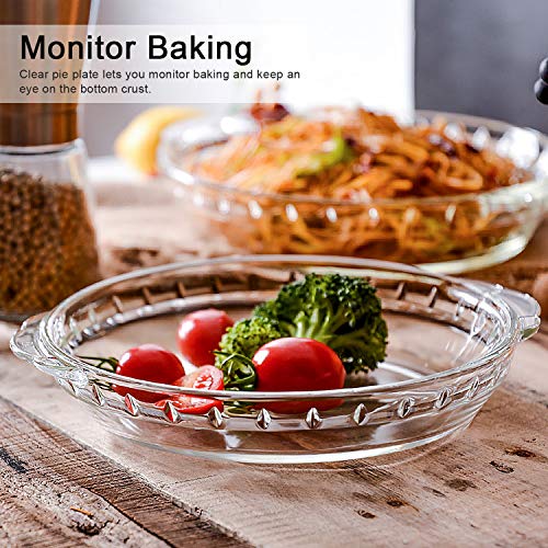 NUTRIUPS Conceptos básicos del Horno Plato de Vidrio para Tartas Profundas, Utensilios para Hornear de Vidrio Transparente, Fuente para Hornear con Mango, Pasteles, panes, Redondo (25cm-10'')
