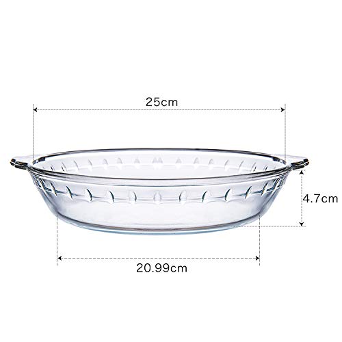 NUTRIUPS Conceptos básicos del Horno Plato de Vidrio para Tartas Profundas, Utensilios para Hornear de Vidrio Transparente, Fuente para Hornear con Mango, Pasteles, panes, Redondo (25cm-10'')
