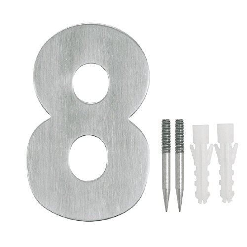 Nuzamas Porte plaques numéros 8, Acier inoxydable Hôtel Maison adresse plaque plaque de chiffres Signes numéros de rue, à fixer au mur, 10.8 cm de largeur 15 cm de haut, kit d'installation inclus