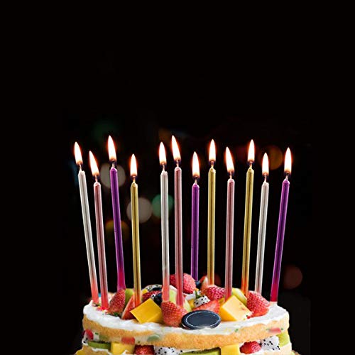 NvWang Velas de Tarta de Cumpleaños,Metálico Velas de Tarta 36 Piezas Delgadas Largas Velas para La Boda Fiesta de Cumpleaños Aniversario de La Despedida de Soltera del Bebé,Muticolour