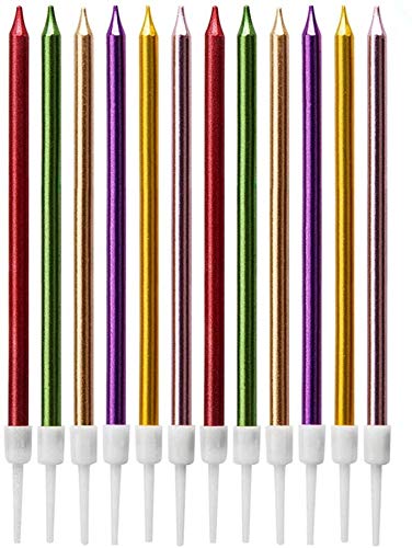 NvWang Velas de Tarta de Cumpleaños,Metálico Velas de Tarta 36 Piezas Delgadas Largas Velas para La Boda Fiesta de Cumpleaños Aniversario de La Despedida de Soltera del Bebé,Muticolour