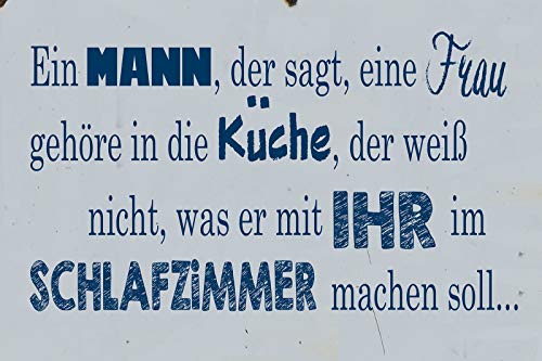 NWFS – Frases «Un hombre de la saga una mujer pertenece a la cocina». Buddel-Bini Versand - Cartel decorativo (metal, 20 x 30 cm), diseño con texto en inglés