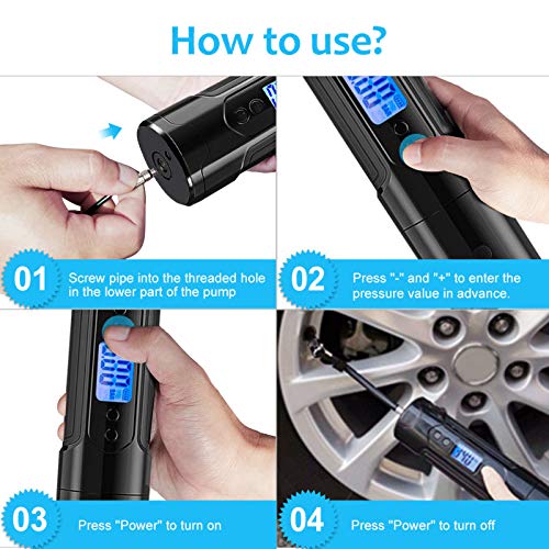 NWOUIIAY Mini Compresor de Aire Portátil 150 PSI 25L/MIN Cable USB Recargable con LED y Pantalla LCD Digital para Balones Neumáticos de Moto Bicicleta