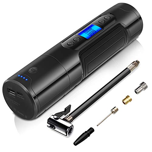 NWOUIIAY Mini Compresor de Aire Portátil 150 PSI 25L/MIN Cable USB Recargable con LED y Pantalla LCD Digital para Balones Neumáticos de Moto Bicicleta