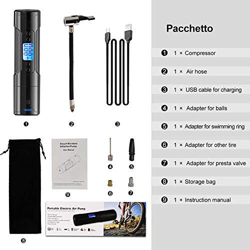 NWOUIIAY Mini Compresor de Aire Portátil 150 PSI 25L/MIN Cable USB Recargable con LED y Pantalla LCD Digital para Balones Neumáticos de Moto Bicicleta