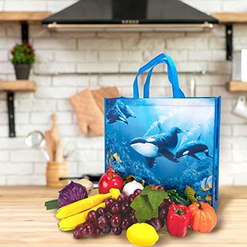 NymphFable 6 Pcs Bolsa Compra Reutilizables Ballena Mundo Submarino Bolsas para Comestibles Impermeable Ecológicas Plegables Grande