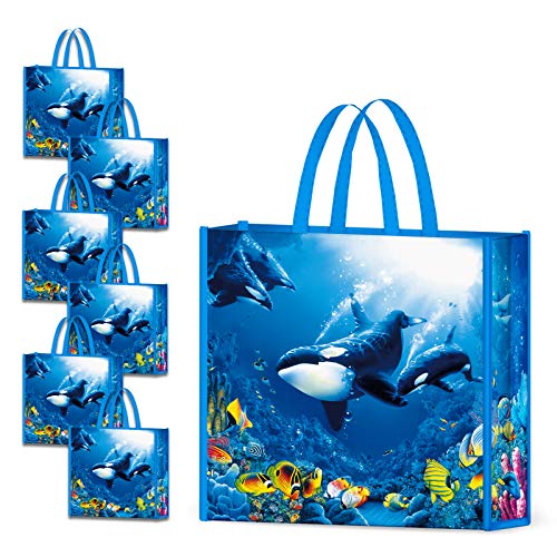 NymphFable 6 Pcs Bolsa Compra Reutilizables Ballena Mundo Submarino Bolsas para Comestibles Impermeable Ecológicas Plegables Grande