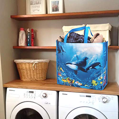 NymphFable 6 Pcs Bolsa Compra Reutilizables Ballena Mundo Submarino Bolsas para Comestibles Impermeable Ecológicas Plegables Grande