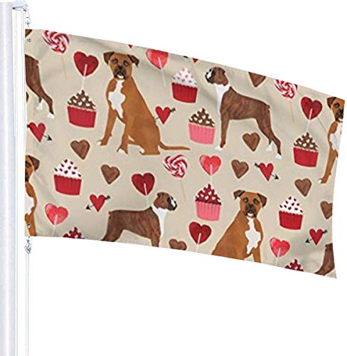 Oaqueen Banderas, Boxer Dog Valentines Love Cupcakes Flag: 3x5 FT Flag Tough The Strongest, Longest Lasting Flag National Flag Outdoor Flags