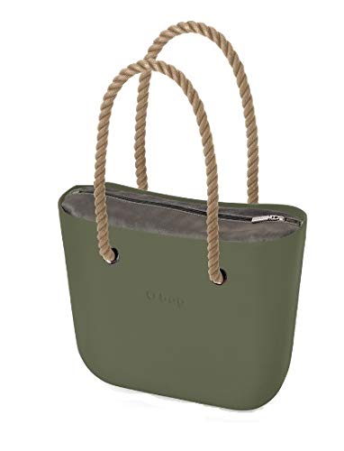 OBAG Bolso Completo Modelo MINI 29x31x12cm color Verde Militar (Military) Asas largas cuerda Natural Bolsa Interior Con Cremallera Verde Militar (military)