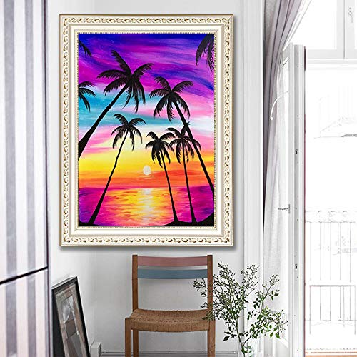 OCHILIMA - Kit de pintura de diamante 5D para manualidades con diamantes de imitación, para decoración de pared del hogar, árbol de coco arco iris, 11,8 x 39,7 pulgadas Arco iris de coco