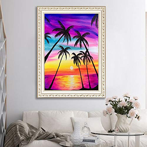 OCHILIMA - Kit de pintura de diamante 5D para manualidades con diamantes de imitación, para decoración de pared del hogar, árbol de coco arco iris, 11,8 x 39,7 pulgadas Arco iris de coco
