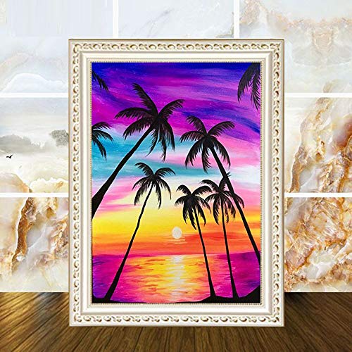 OCHILIMA - Kit de pintura de diamante 5D para manualidades con diamantes de imitación, para decoración de pared del hogar, árbol de coco arco iris, 11,8 x 39,7 pulgadas Arco iris de coco