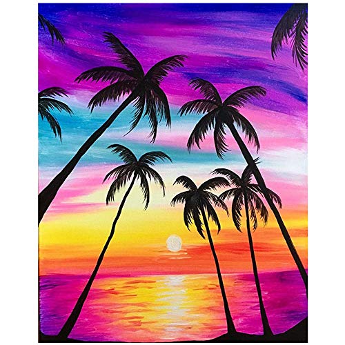 OCHILIMA - Kit de pintura de diamante 5D para manualidades con diamantes de imitación, para decoración de pared del hogar, árbol de coco arco iris, 11,8 x 39,7 pulgadas Arco iris de coco