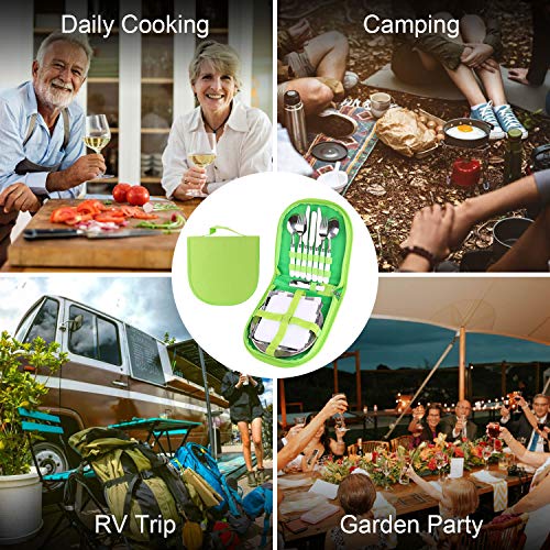 Odoland Kit de Vajilla, Cubiertos e Platos Kit de Picnic con Placa, Cuchara, Tenedor, Servilleta, Tabla para Cortar y Abridor de Botellas - Kit de Cubiertos de Acampada 1-2 Personas