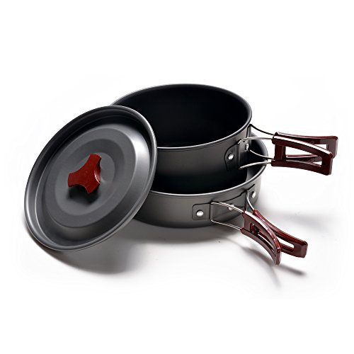 Odoland Utensilios Cocina Camping Kit 14-en-1, Portable Cooking Set con Ollas y Sartenes para Acampar, Platos, Tazones - Juego de Vajilla para Barbacoas, Camping, Escalada
