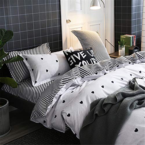 Odot Juego de Ropa de Cama de 3 Piezas, Amor Corazon Microfibra Cómodo Juego de Fundas de Edredón con 1 Funda Nórdica y 2 Funda de Almohada para Familiar y Niños (Cama 90-150x200cm,Blanco Negro)