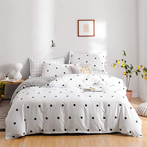 Odot Juego de Ropa de Cama de 3 Piezas, Geométrico Microfibra Cómodo Juego de Fundas de Edredón con 1 Funda Nórdica y 2 Funda de Almohada para Familiar y Niños (Cama 150/160-220x240cm,Punto Negro)