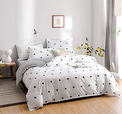 Odot Juego de Ropa de Cama de 3 Piezas, Geométrico Microfibra Cómodo Juego de Fundas de Edredón con 1 Funda Nórdica y 2 Funda de Almohada para Familiar y Niños (Cama 150/160-220x240cm,Punto Negro)