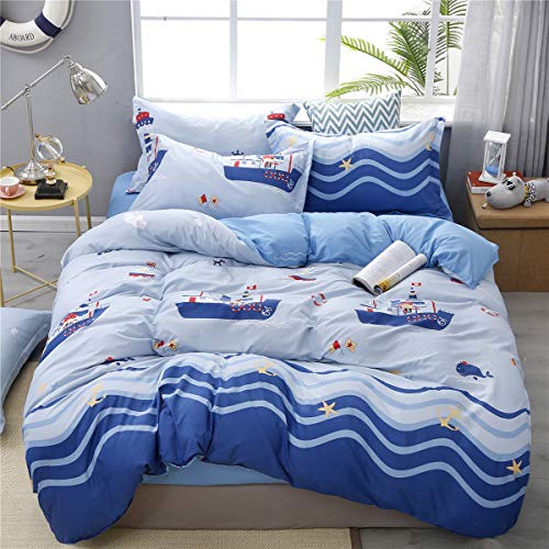 Odot Juego de Ropa de Cama de 3 Piezas, Microfibra Lindo Cómodo Juego de Fundas de Edredón con 1 Funda Nórdica y 2 Funda de Almohada para Familiar y Niños (Cama 135/140-180x220cm,Nave Azul)