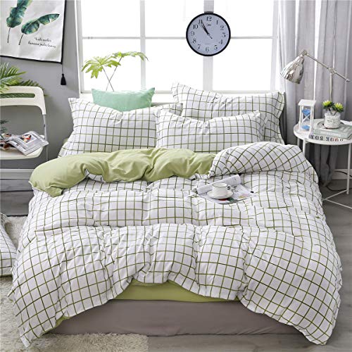 Odot Juego de Ropa de Cama de 3 Piezas, Microfibra Sencillo Cómodo Juego de Fundas de Edredón con 1 Funda Nórdica y 2 Funda de Almohada para Familiar y Niños (Cama 135/140-180x220cm,Plaid Verde)