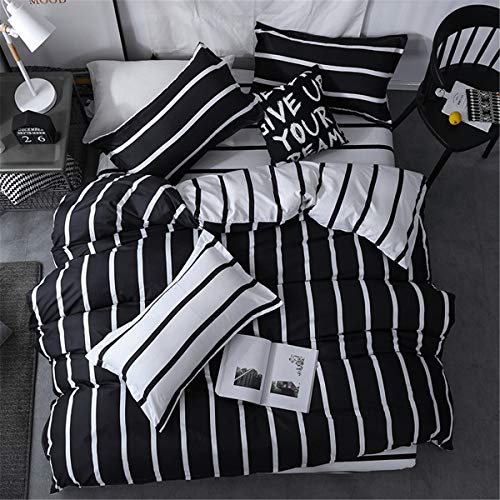 Odot Juego de Ropa de Cama de 3 Piezas, Raya Microfibra Cómodo Juego de Fundas de Edredón con 1 Funda Nórdica y 2 Funda de Almohada para Familiar y Niños (Cama 90-150x200cm,Blanco Negro)