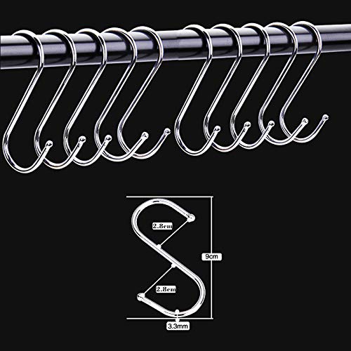 ODSPTER - Ganchos en forma de S de acero inoxidable para ollas y sartenes, utensilios de cocina, toallas (18 piezas)