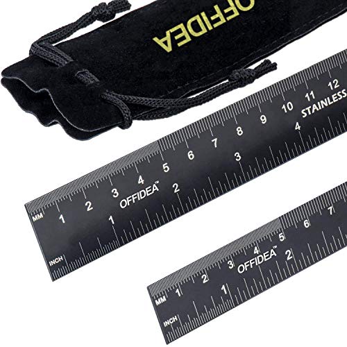 Offidea Regla Metalica (15, 30 cm) - Regla de Acero Inoxidable Rígido con Centímetros y Pulgadas - mm, 0.5 mm, 1/16 y 1/32 - Reglas Metalicas, Reglas, Regla Carpintero, Regla Recta, Regla Metal