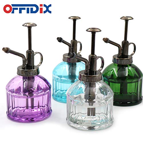 OFFIDIX Botella de Spray de riego de Vidrio Transparente, Niebla Vegetal con Bomba Superior de plástico de Bronce Regadera de Flores para regar Plantas pequeñas Dentro del hogar u Oficina