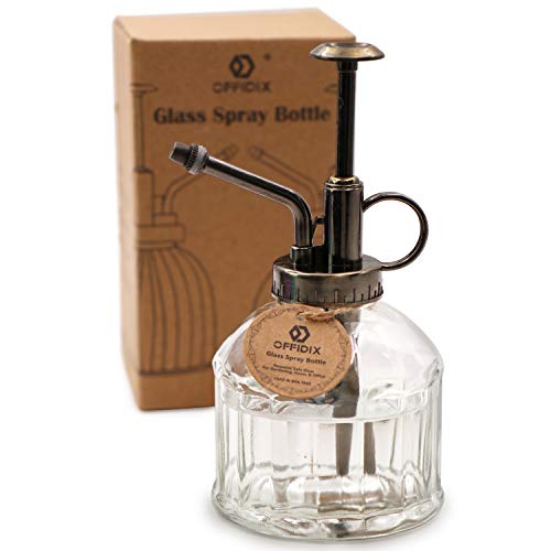 OFFIDIX Botella de Spray de riego de Vidrio Transparente, Niebla Vegetal con Bomba Superior de plástico de Bronce Regadera de Flores para regar Plantas pequeñas Dentro del hogar u Oficina