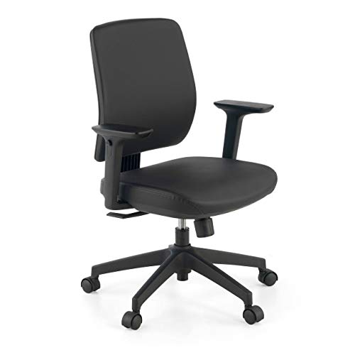 ofiprix | Silla Wind Baja | Silla de Oficina Giratoria | Silla de Escritorio | Respaldo Regulable | Brazos Ajustables | Espuma Inyectada | Mecanismo Basculante | Polipiel | Color Negro