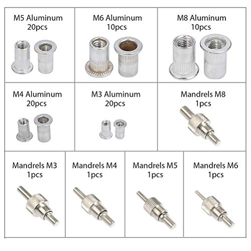 OFNMY Remachadora Manual Multifunción - Kit de 86pcs Remaches de Tuerca Roscados M3 M4 M5 M6 M8 para Ascensores, Interruptores, Instrumentos, Muebles, Decoración, etc
