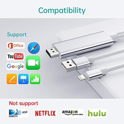 Ohasen iPhone HDMI Cable, Lightning HDMI Cable para iPhone, 1080P Cable HDMI iPad para iPhone 11/11 Pro/XS/ XS Max/XR/SE 2/8/ X/ 8 plus/7/6/5 S/5,iPad Air, iPad Mini, iPad Pro, iPod Touch-1.8M