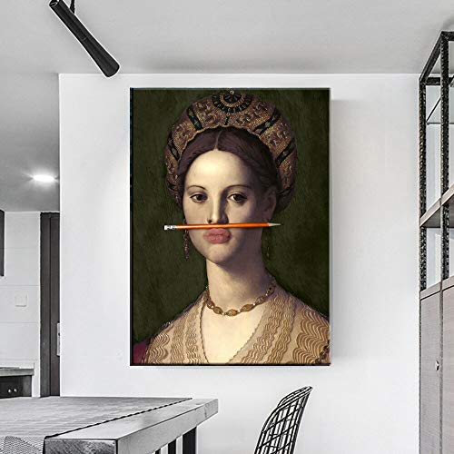 oioiu Pintura al óleo clásica Europea Mujer Lienzo diversión Labios Pintura Pared Paisaje Abstracto Arte Mural impresión Cartel Imagen decoración del hogar Mural sin Marco