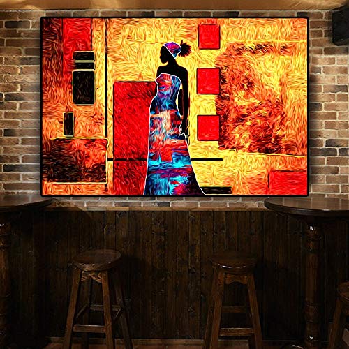 oioiu Retro Mujeres africanas Paisaje Abstracto Lienzo Arte Pintura Cartel e impresión Arte Pared Sala de Estar Dormitorio Pasillo Pintura Decorativa de Pared sin Marco
