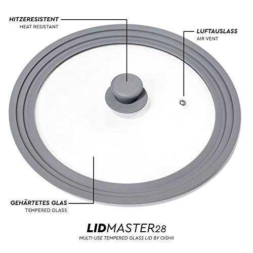 Oishii Tapa Universal de Vidrio con Borde de Silicona, para Ollas y Sartenes de Ø 24, 26 y 28 cm