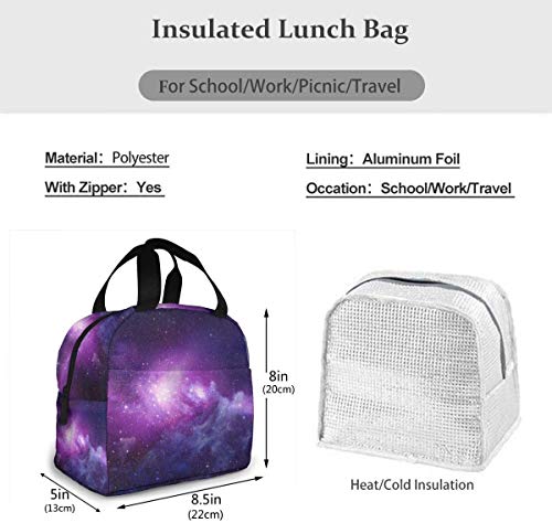 OIVLA Bolsa Térmica Blue and Violet Galaxy Portable Insulated Lunch Bag Tote Insulated Durable Lunch Box Tote Bag Cooler Bag for Work School Picnic Travel Beach