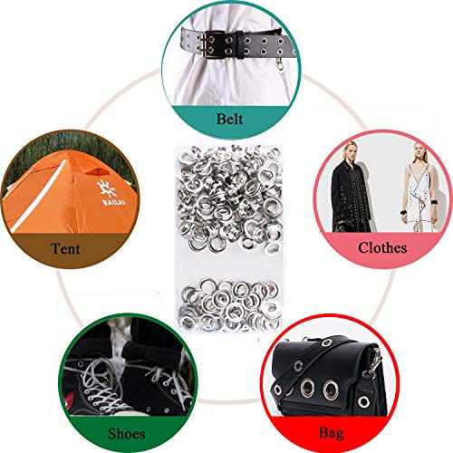 Ojetes Metalicos ZKSM 100Pcs Ojales Metalicos kit Ojetes 10mm Acero Inoxidable Herramienta de Montaje de Arandela con Caja de Almacenamiento Ojetes para Toldos Lonas Ojales Ropa DIY (2/5 Pulgada)