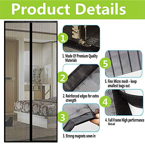 OLDLU Puerta de Pantalla de magnético,De Heavy Duty Mosquito Puerta de Malla con imán Este Hotel de Mascotas y niño Puerta corredera Patio Puerta Doble-Arroz Blanco 140x240cm(55x94inch)