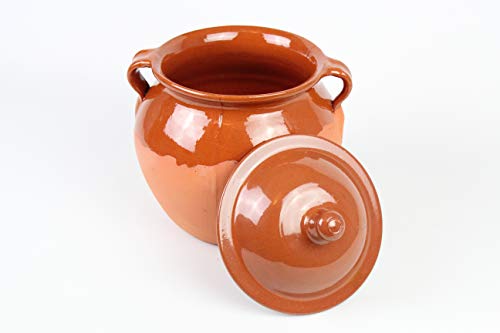 OLLA DE BARRO CON TAPA. MODELO MAQUINA (Nº2) 4 litros (Medidas exterior ancho asas 23cm, diámetro 17,7 cm x altura con tapa 26,4cm, sin tapa 19,4cm x diámetro base inferior 13,7cm)