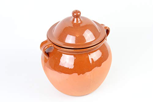 OLLA DE BARRO CON TAPA. MODELO MAQUINA (Nº2) 4 litros (Medidas exterior ancho asas 23cm, diámetro 17,7 cm x altura con tapa 26,4cm, sin tapa 19,4cm x diámetro base inferior 13,7cm)