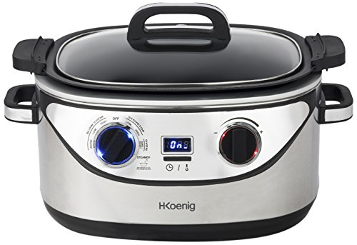 Olla de cocción Lenta Digital, Eléctrica y Multifuncional, 5.6 Litros, 1350 W, 6 Programas, Acero Inoxidable. H.Koenig_SLCOOK30