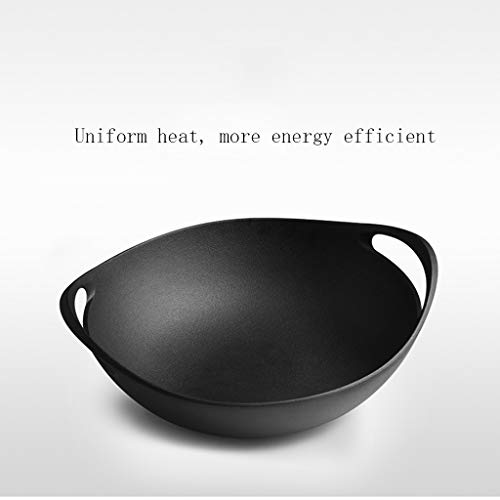 Olla de hierro Wok Gruesa Olla de hierro fundido Multifunción Doble oreja Wok Antigua olla de hierro grande Sin recubrimiento Olla antiadherente Hogar Olla de hierro crudo 36 cm Sartén, cocina de indu