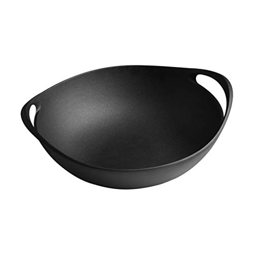 Olla de hierro Wok Gruesa Olla de hierro fundido Multifunción Doble oreja Wok Antigua olla de hierro grande Sin recubrimiento Olla antiadherente Hogar Olla de hierro crudo 36 cm Sartén, cocina de indu