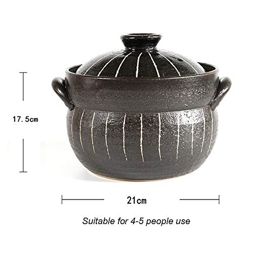 Olla Olla Cazuela Estufa redonda Olla de arroz de piedra para estofado con tapa doble Olla arrocera de arcilla Olla de sopa Loza de barro Cacerola de cerámica resistente al calor Negro 21 x 17,5